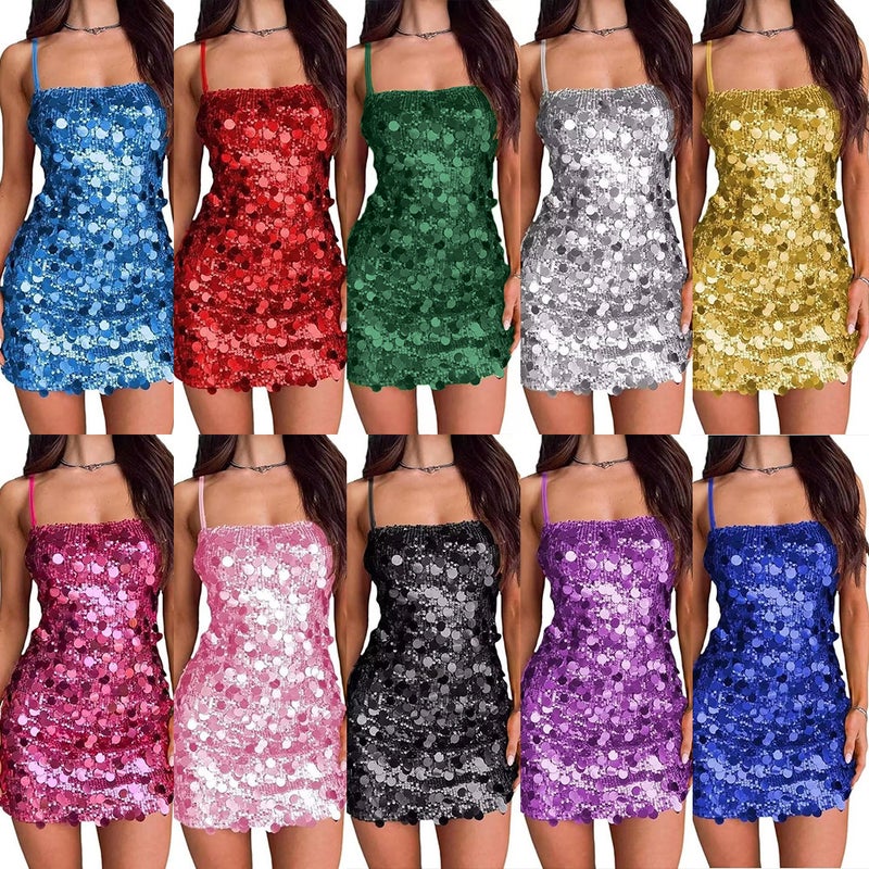 2025 Women'S Dress Sequin Sling Dress Banquet Party Ball Girl Backless Short Hip Dress - Image 3